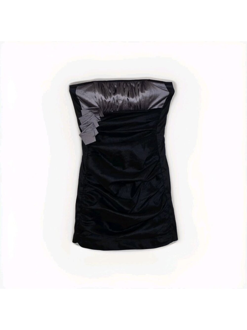 Vtg Jessica McClintock Strapless Cocktail Dress 12 Black Metallic Ruched Hem Y2K